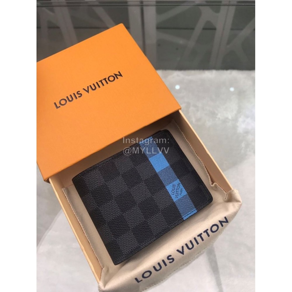 Louis Vuitton Damier Canvas Check Blue Lining Short Wallets N60086