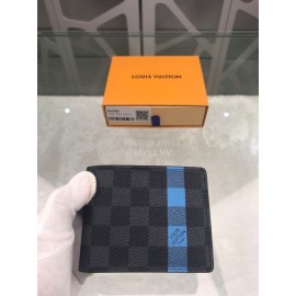 Louis Vuitton Damier Canvas Check Blue Lining Short Wallets N60086