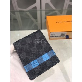 Louis Vuitton Damier Canvas Check Blue Lining Short Wallets N60086