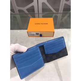 Louis Vuitton Damier Canvas Check Blue Lining Short Wallets N60086