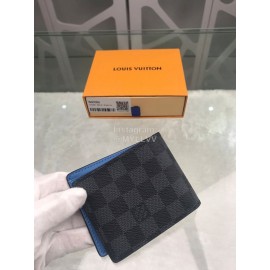 Louis Vuitton Damier Canvas Check Blue Lining Short Wallets N60086