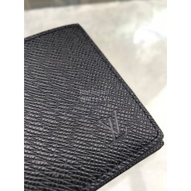 Louis Vuitton Amerigo Classic Style Grained Leather Short Wallets Black M62045