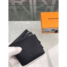 Louis Vuitton Amerigo Classic Style Grained Leather Short Wallets Black M62045