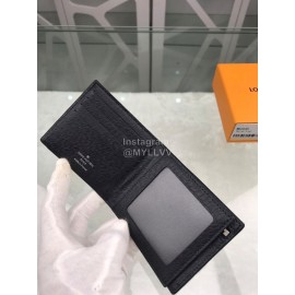 Louis Vuitton Amerigo Classic Style Grained Leather Short Wallets Black M62045