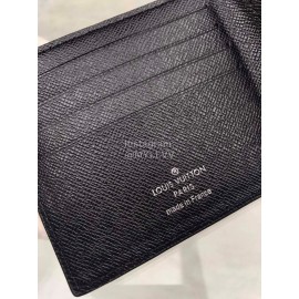 Louis Vuitton Amerigo Classic Style Grained Leather Short Wallets Black M62045