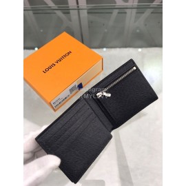 Louis Vuitton Amerigo Classic Style Grained Leather Short Wallets Black M62045