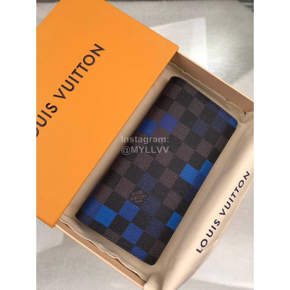Louis Vuitton Brazza Canvas Checkerboard Digital Style Long Wallets Blue N60162