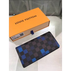 Louis Vuitton Brazza Canvas Checkerboard Digital Style Long Wallets Blue N60162