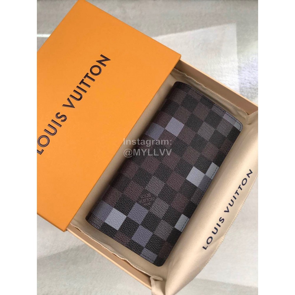 Louis Vuitton Brazza Checkerboard Digital Style Long Wallets Gray N60163