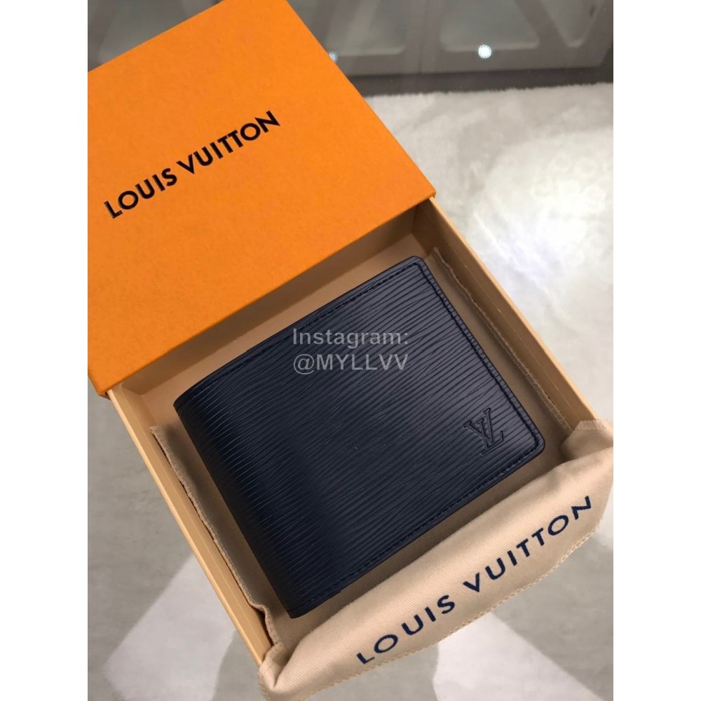 Louis Vuitton Exquisite Leather Water Ripple Short Wallets Blue M60628