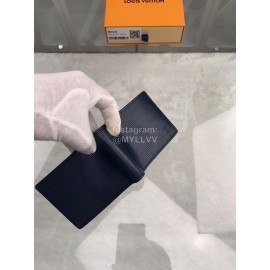 Louis Vuitton Exquisite Leather Water Ripple Short Wallets Blue M60628