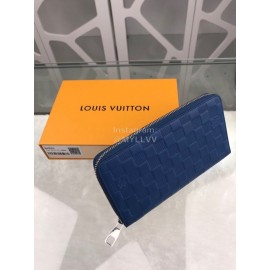 Louis Vuitton Classic Pressing Grid Zipper Around Long Wallets Blue N60003