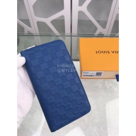 Louis Vuitton Classic Pressing Grid Zipper Around Long Wallets Blue N60003