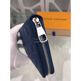Louis Vuitton Classic Pressing Grid Zipper Around Long Wallets Blue N60003