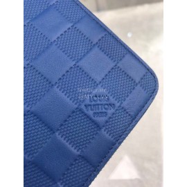 Louis Vuitton Classic Pressing Grid Zipper Around Long Wallets Blue N60003