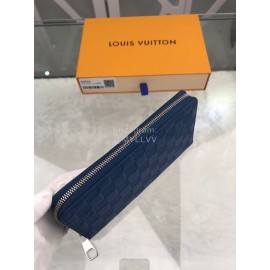 Louis Vuitton Classic Pressing Grid Zipper Around Long Wallets Blue N60003