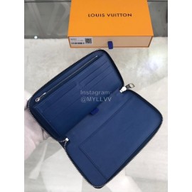 Louis Vuitton Classic Pressing Grid Zipper Around Long Wallets Blue N60003