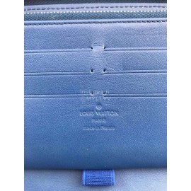 Louis Vuitton Classic Pressing Grid Zipper Around Long Wallets Blue N60003