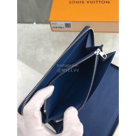 Louis Vuitton Classic Pressing Grid Zipper Around Long Wallets Blue N60003