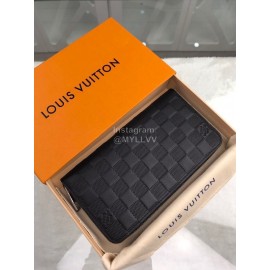 Louis Vuitton Classic Cowhide Grid Zipper Around Long Wallets Black N60015