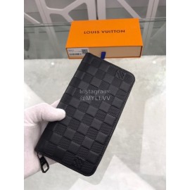 Louis Vuitton Classic Cowhide Grid Zipper Around Long Wallets Black N60015