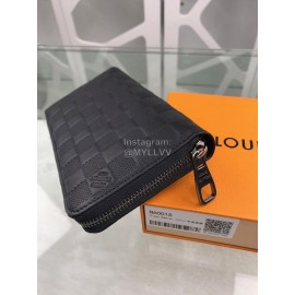 Louis Vuitton Classic Cowhide Grid Zipper Around Long Wallets Black N60015