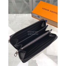 Louis Vuitton Classic Cowhide Grid Zipper Around Long Wallets Black N60015