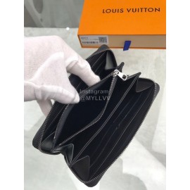 Louis Vuitton Classic Cowhide Grid Zipper Around Long Wallets Black N60015
