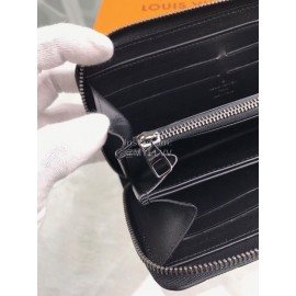Louis Vuitton Classic Cowhide Grid Zipper Around Long Wallets Black N60015