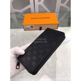 Louis Vuitton Classic Cowhide Grid Zipper Around Long Wallets Black N60015
