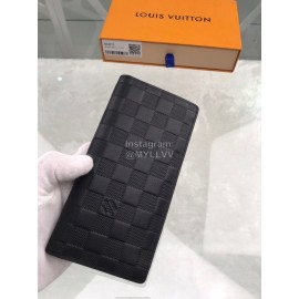 Louis Vuitton Classic Cowhide Grid Zipper Around Long Wallets Black N63010