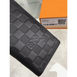 Louis Vuitton Classic Cowhide Grid Zipper Around Long Wallets Black N63010