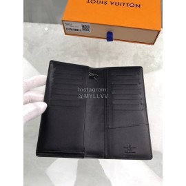 Louis Vuitton Classic Cowhide Grid Zipper Around Long Wallets Black N63010