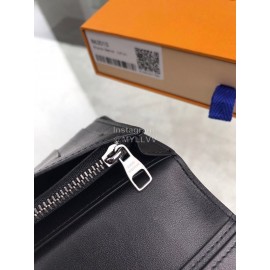 Louis Vuitton Classic Cowhide Grid Zipper Around Long Wallets Black N63010