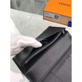 Louis Vuitton Classic Cowhide Grid Zipper Around Long Wallets Black N63010
