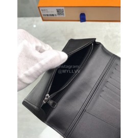 Louis Vuitton Classic Cowhide Grid Zipper Around Long Wallets Black N63010