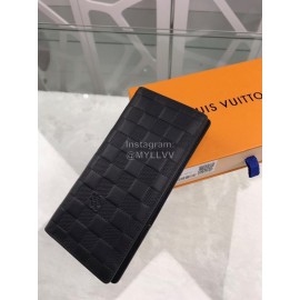 Louis Vuitton Classic Cowhide Grid Zipper Around Long Wallets Black N63010
