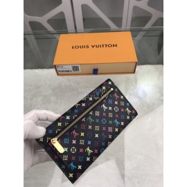 Louis Vuitton Black Tricolor Leather Gold Press Lock Long Wallets M93738