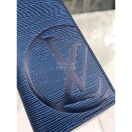 Louis Vuitton Brazza Water Ripple Leather Lv Circle Logo Long Wallets Blue M63515