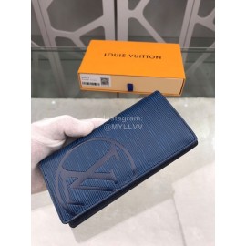 Louis Vuitton Brazza Water Ripple Leather Lv Circle Logo Long Wallets Blue M63515