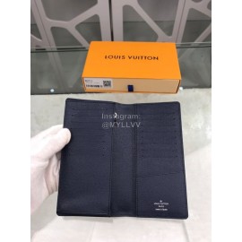 Louis Vuitton Brazza Water Ripple Leather Lv Circle Logo Long Wallets Blue M63515