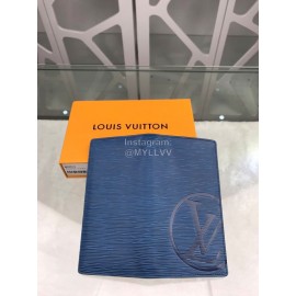 Louis Vuitton Brazza Water Ripple Leather Lv Circle Logo Long Wallets Blue M63515