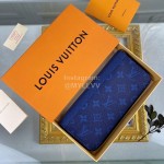 Louis Vuitton Zippy Vertical Canvas Stitching Leather Zipper Around Long Wallets Blue M30447