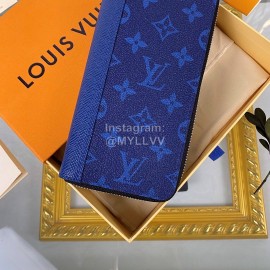 Louis Vuitton Zippy Vertical Canvas Stitching Leather Zipper Around Long Wallets Blue M30447
