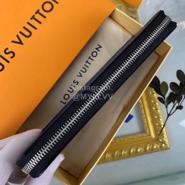 Louis Vuitton Zippy Vertical Canvas Stitching Leather Zipper Around Long Wallets Blue M30447