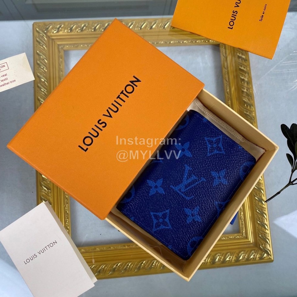 Louis Vuitton Canvas Stitching Leather Card Case Blue M30301