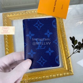 Louis Vuitton Canvas Stitching Leather Card Case Blue M30301