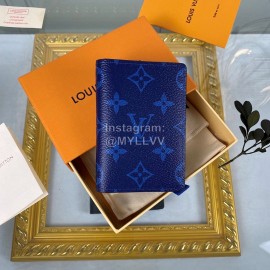 Louis Vuitton Canvas Stitching Leather Card Case Blue M30301