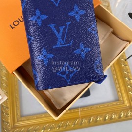 Louis Vuitton Canvas Stitching Leather Card Case Blue M30301