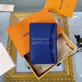 Louis Vuitton Canvas Stitching Leather Card Case Blue M30301